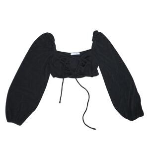 Gab & Kate Cut Out Long Sleeve Crop Top Stretch Black Sz Medium NWOT